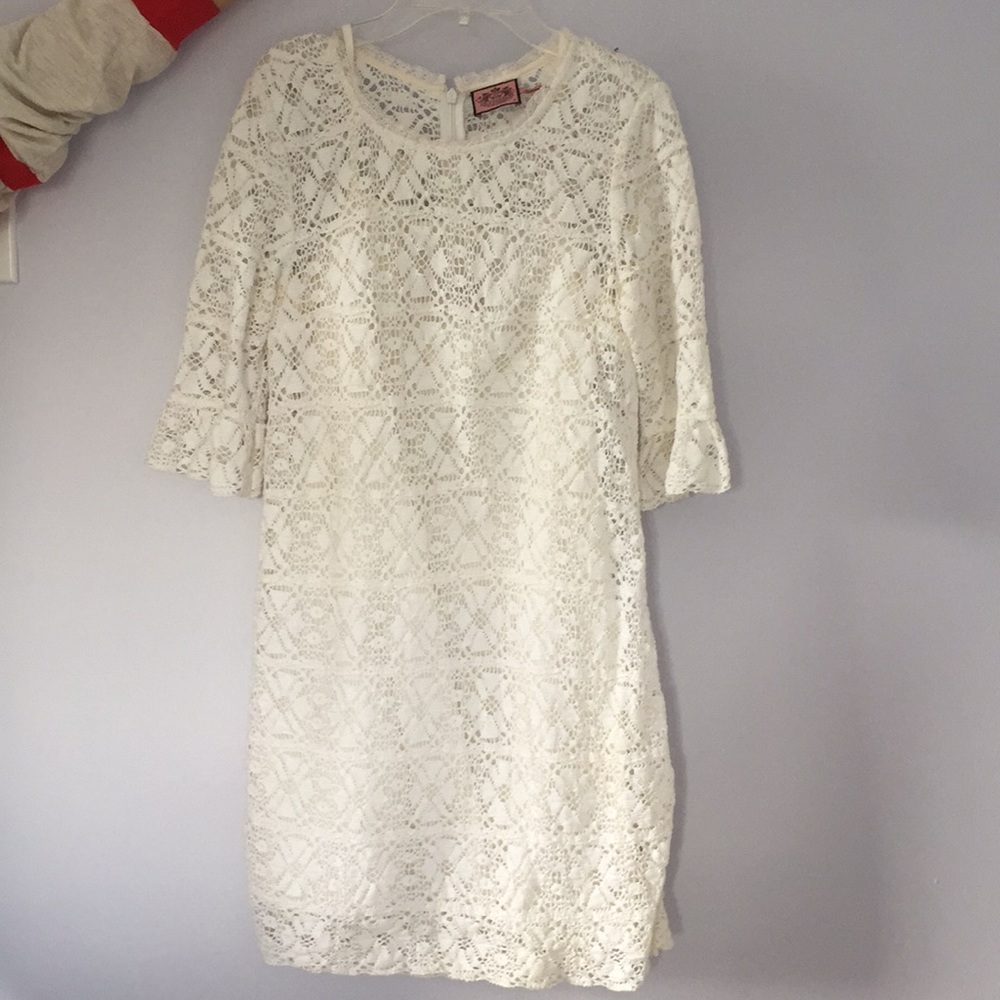 Juicy Couture white lace bell sleeve dress